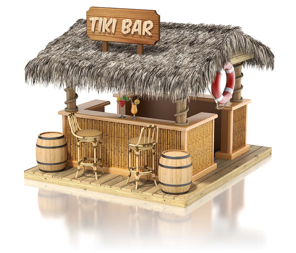 thatched roof tiki bar