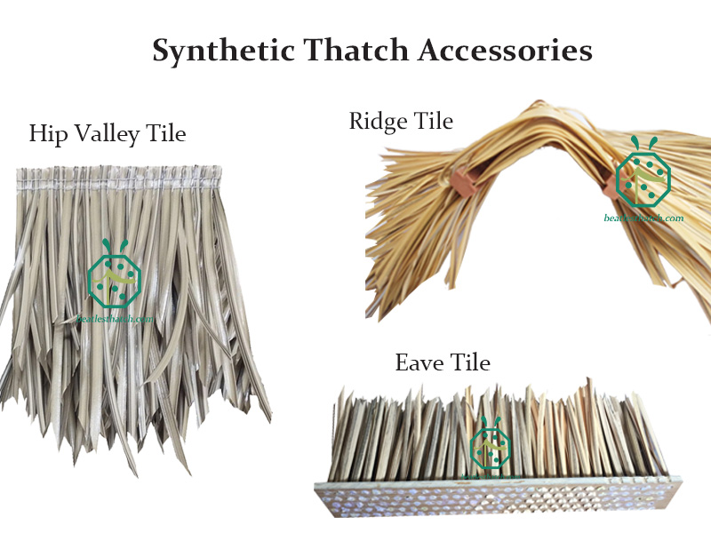 Some accessories of tropical looking artificial alang alang thatch roof for beachfront buildings in ocean countries