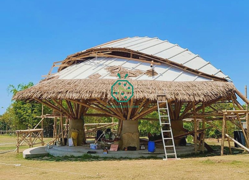 การก่อสร้างหลังคา Nipa Patio Hut โดยใช้กระเบื้องหลังคา Nipa สังเคราะห์