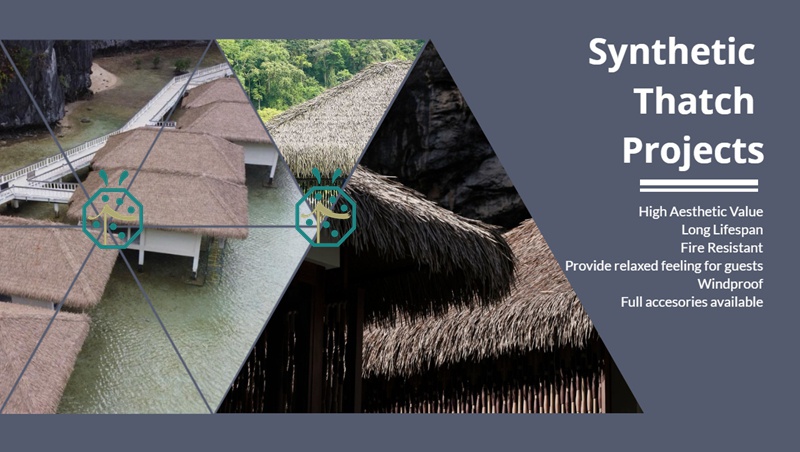 Synthetic tiki bar thatch roofing for villa construction