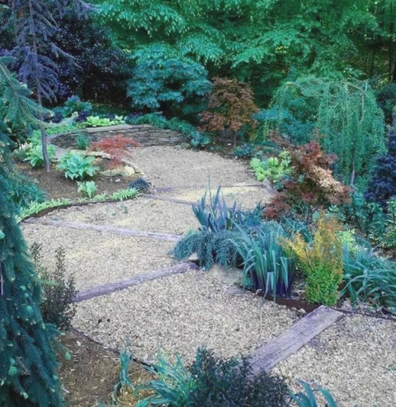 Wood or bamboo path in backyard garden Wood or bamboo path in backyard garden
