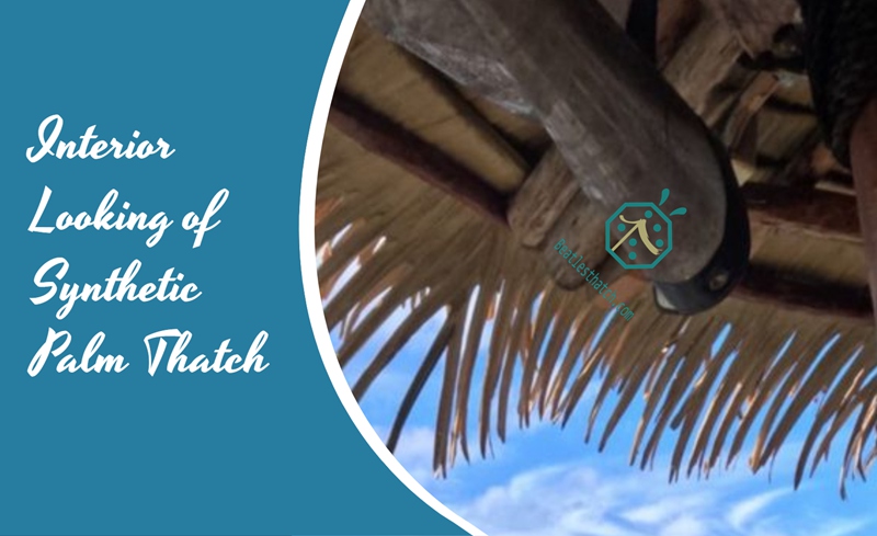 Waterproof synthetic palm thatch for tiki hut roof construction in safari park Waterproof synthetic palm thatch for tiki hut roof construction in safari park