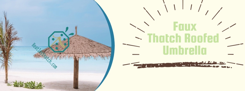 Beach Palapa Umbrella with artificial thatch roof covering Beach Palapa Umbrella with artificial thatch roof covering