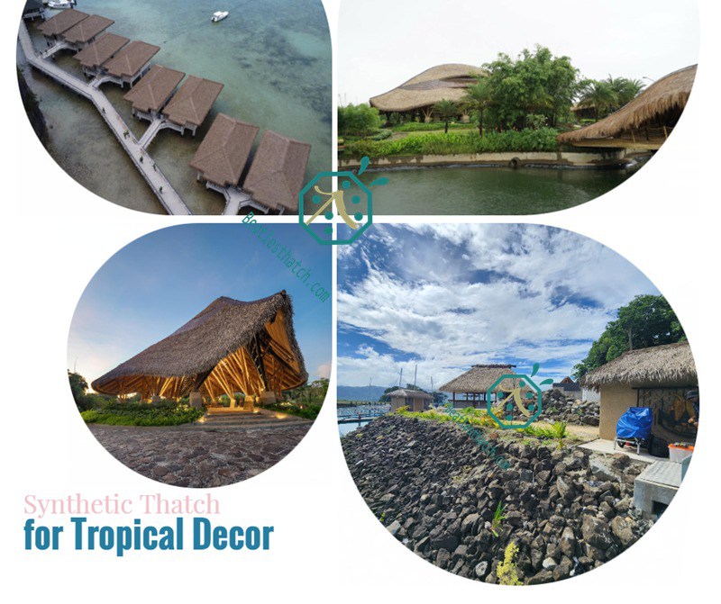 Artificial Thatch Roof Tiles for Palapa Structures Construction in Waterfront Area Artificial Thatch Roof Tiles for Palapa Structures Construction in Waterfront Area