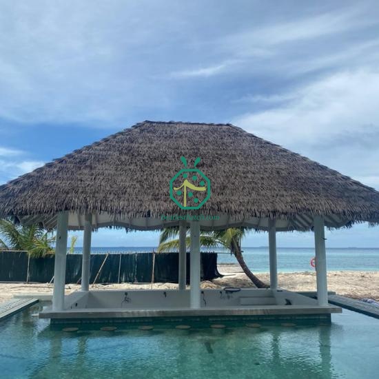 Fireproof Synthetic Kajan Thatch Roofing for Resort Hotel Water Villa Bungalow Construction